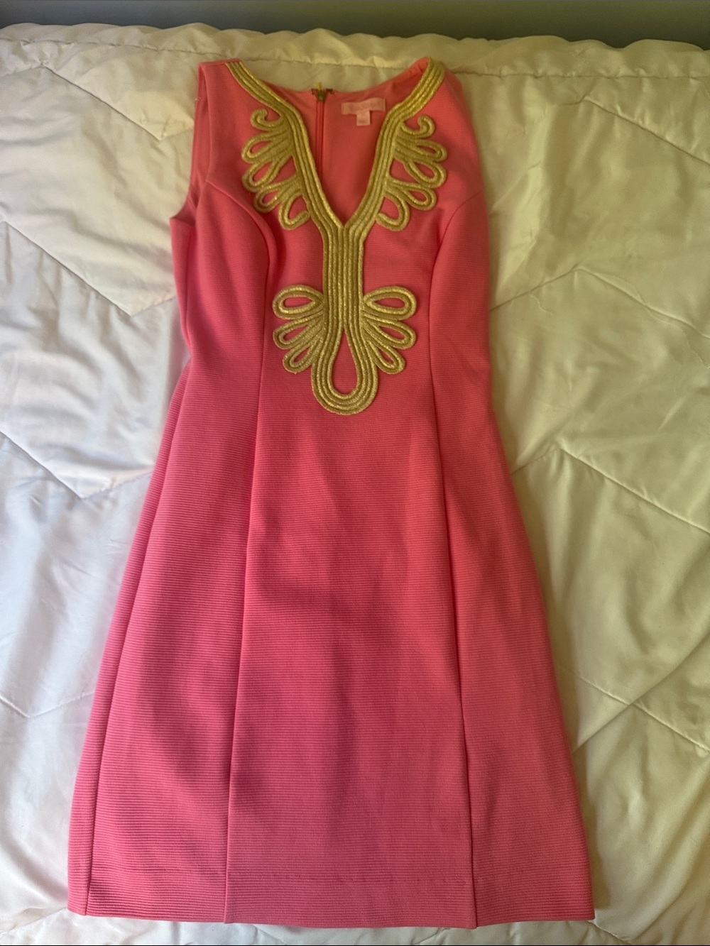 Lilly Pulitzer Coral Pink Sleeveless Dress with Gold Embroidery